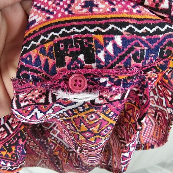 Faded Glory Pink Aztec Boho Tribal Peasant Roll Tab Tunic Blouse 18W/20W - Picture 10 of 11